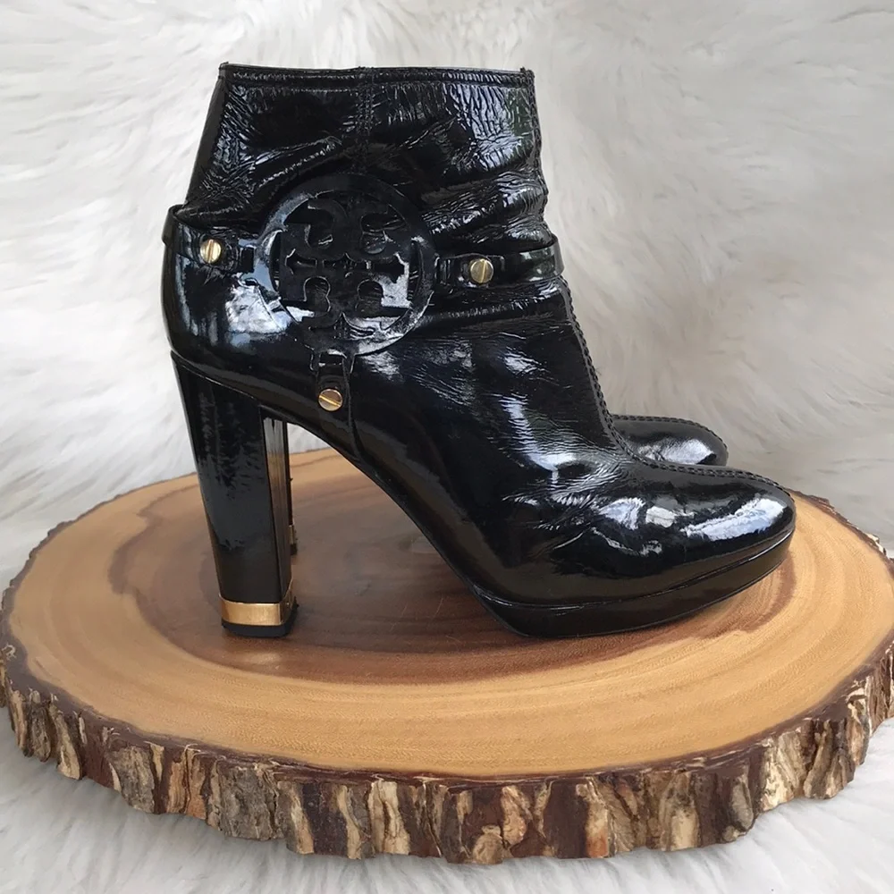 Tory Burch patent leather inside zip heeled boots - Picture 6 of 9